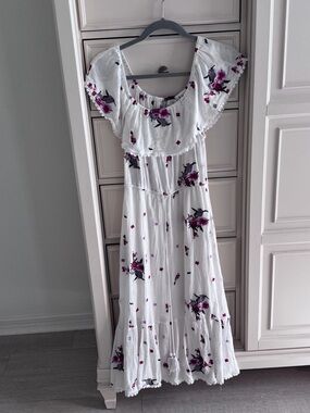 Lost + Wander White Maxi Dress with Purple Floral Print